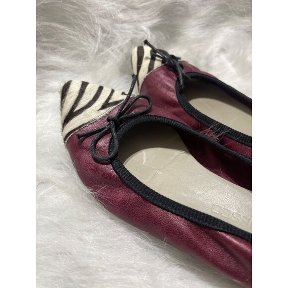 David Morelos Made In Italy Women's Zebra Print & Burgundy Leather Ballet Flats - Picture 5 of 8